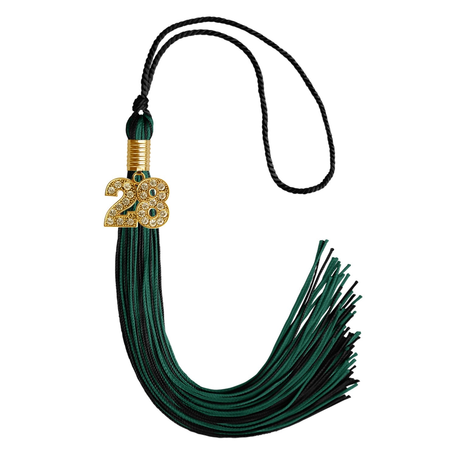 Black/Hunter Green Mixed Color Graduation Tassel with Gold Date Drop - Endea Graduation