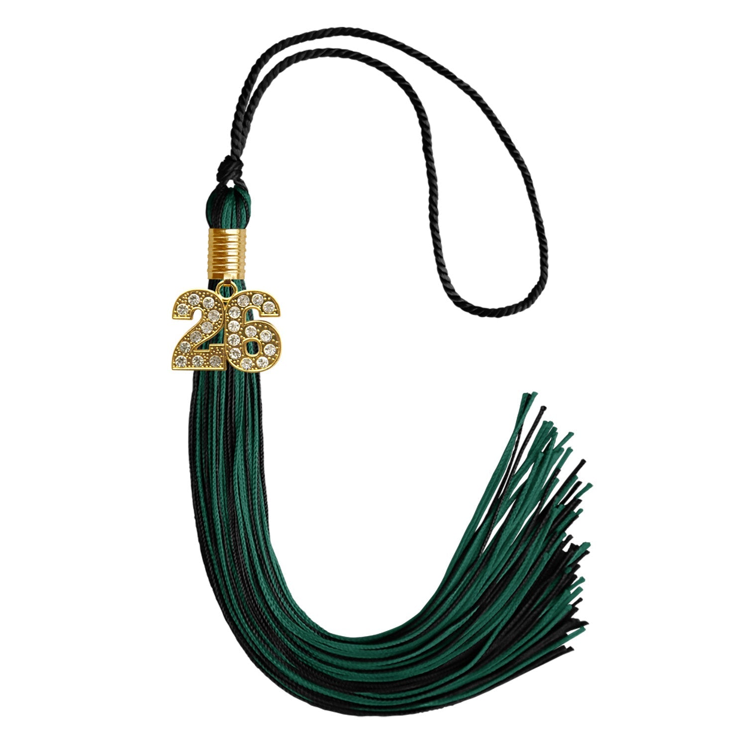 Black/Hunter Green Mixed Color Graduation Tassel with Gold Date Drop - Endea Graduation