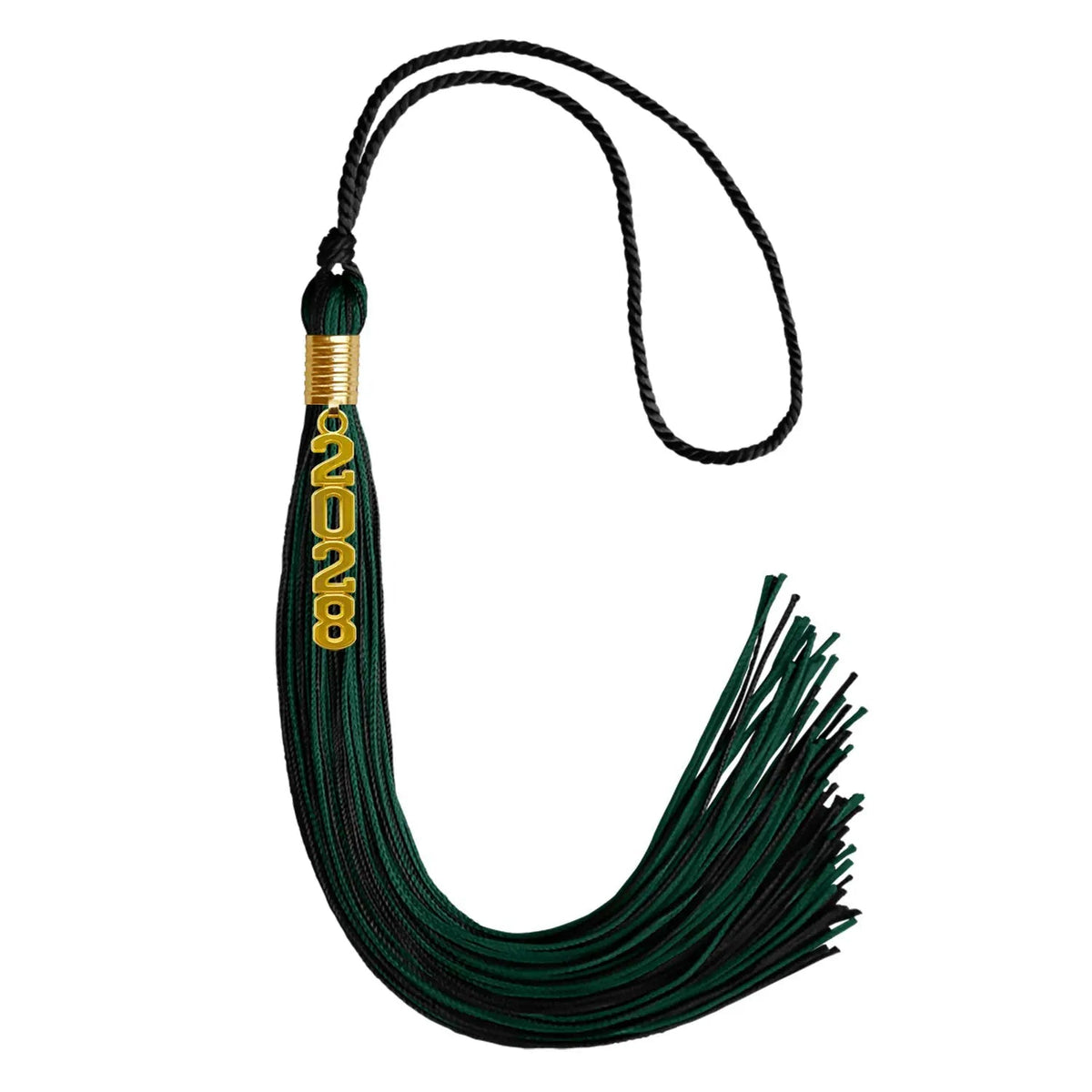 Black/Hunter Green Mixed Color Graduation Tassel with Gold Stacked Date Drop - Endea Graduation