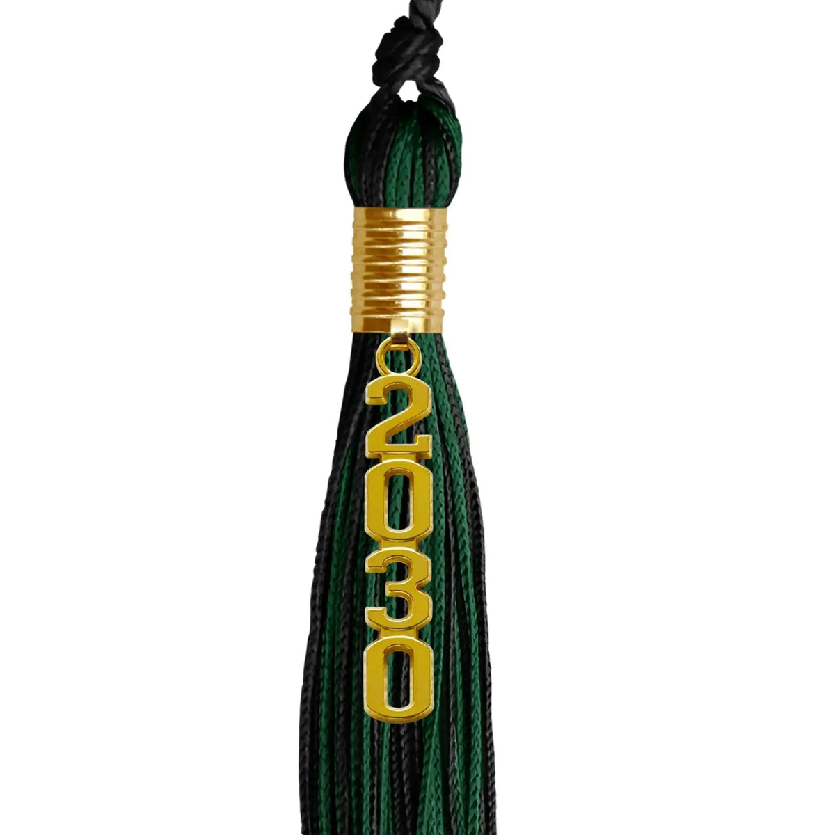 Black/Hunter Green Mixed Color Graduation Tassel with Gold Stacked Date Drop - Endea Graduation