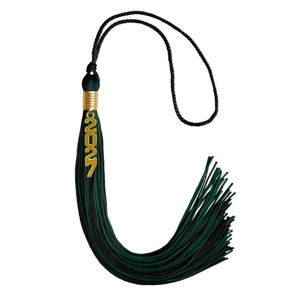 Black/Hunter Green Mixed Color Graduation Tassel with Gold Stacked Date Drop - Endea Graduation