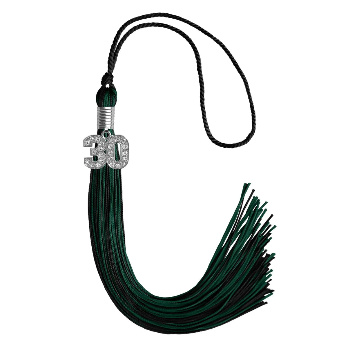 Black/Hunter Green Mixed Color Graduation Tassel with Silver Bling Charm - Endea Graduation