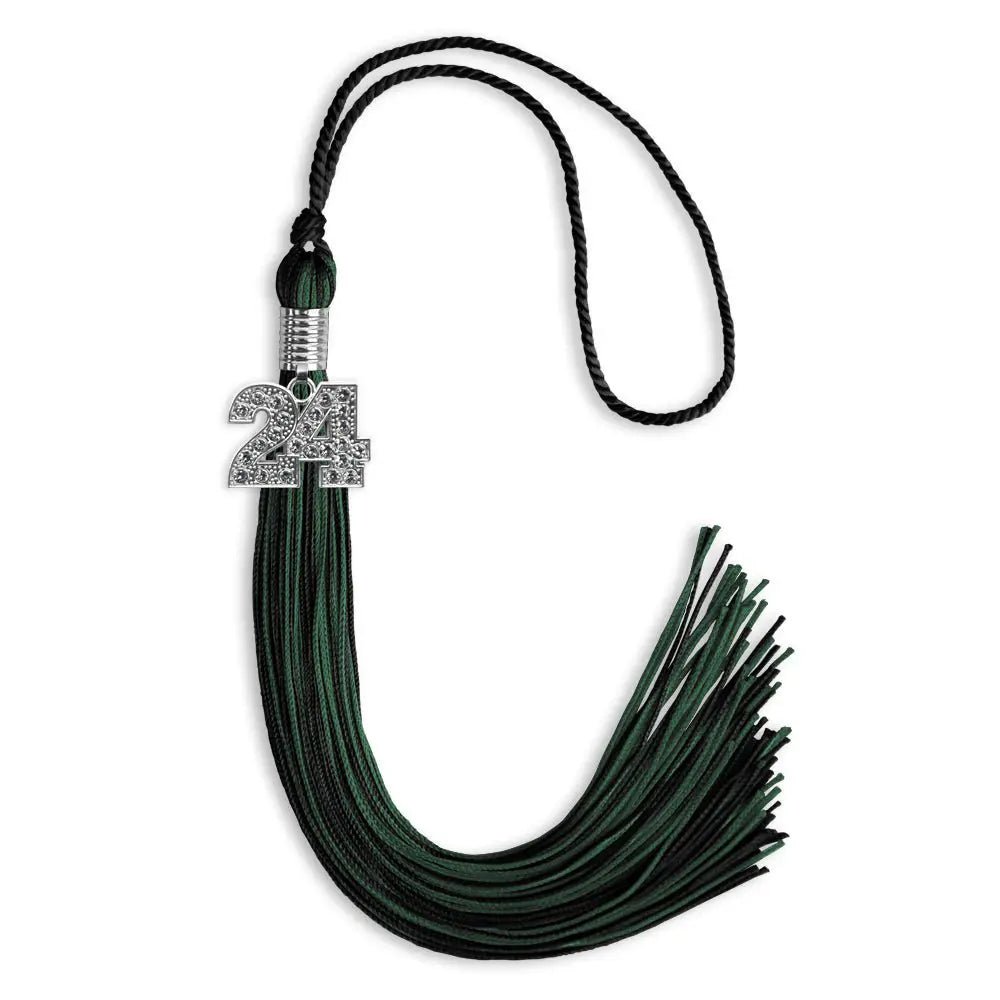 Black/Hunter Green Mixed Color Graduation Tassel with Silver Bling Charm - Endea Graduation