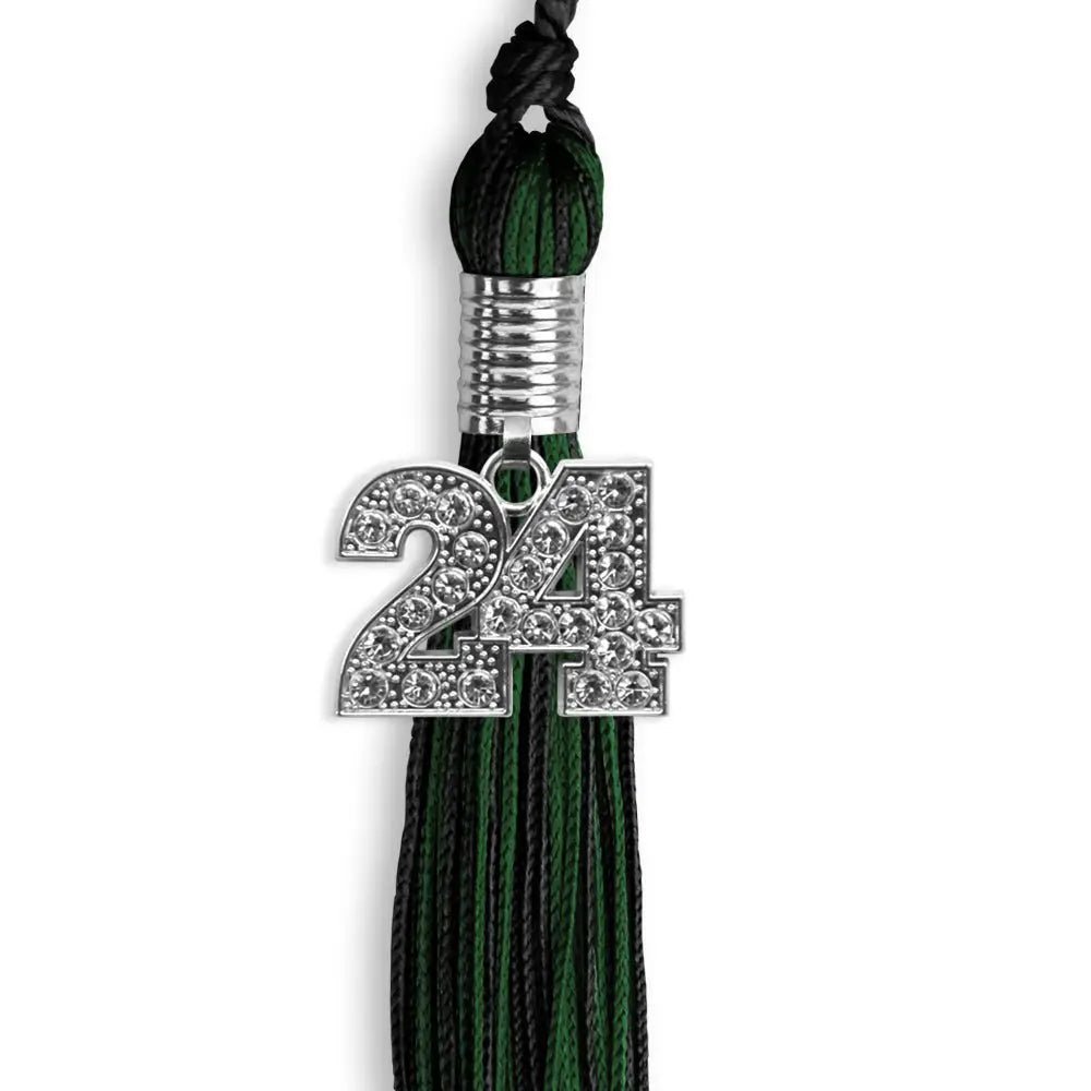 Black/Hunter Green Mixed Color Graduation Tassel with Silver Bling Charm - Endea Graduation
