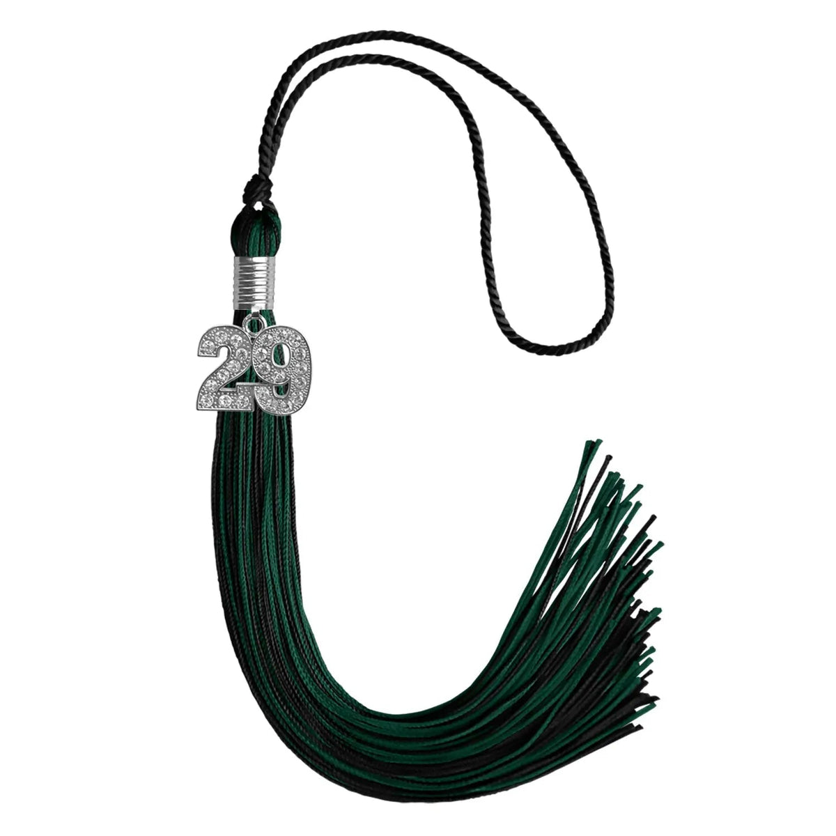 Black/Hunter Green Mixed Color Graduation Tassel with Silver Bling Charm - Endea Graduation