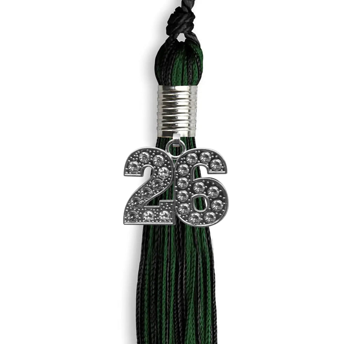Black/Hunter Green Mixed Color Graduation Tassel with Silver Bling Charm - Endea Graduation