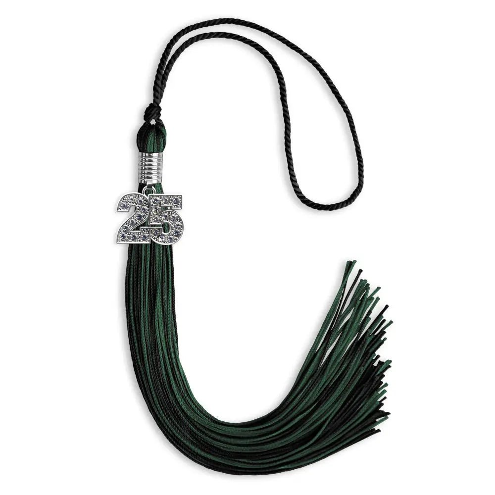 Black/Hunter Green Mixed Color Graduation Tassel with Silver Bling Charm - Endea Graduation