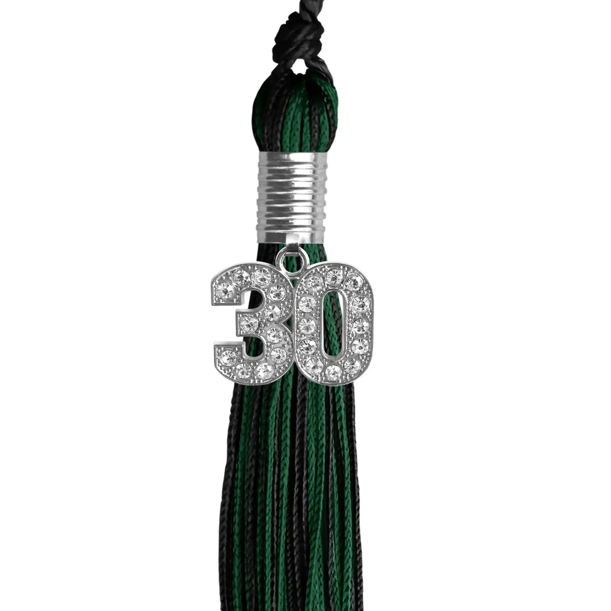 Black/Hunter Green Mixed Color Graduation Tassel with Silver Bling Charm - Endea Graduation