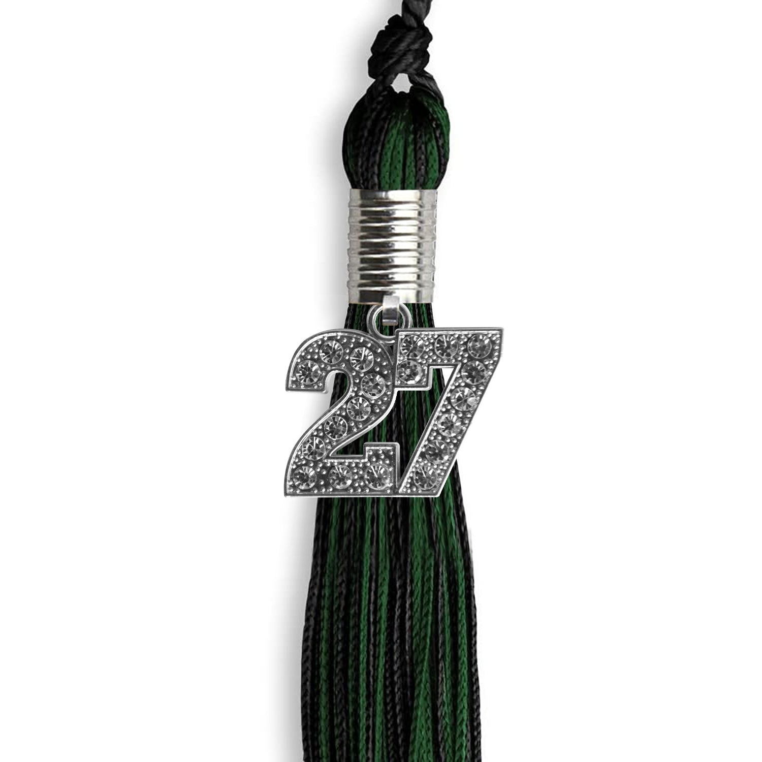 Black/Hunter Green Mixed Color Graduation Tassel with Silver Date Drop - Endea Graduation