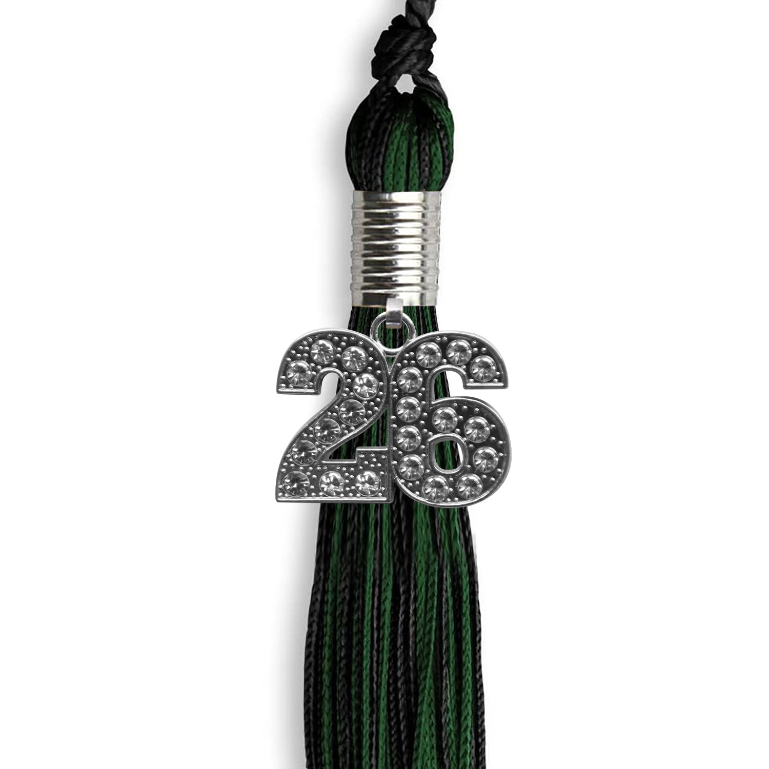 Black/Hunter Green Mixed Color Graduation Tassel with Silver Date Drop - Endea Graduation