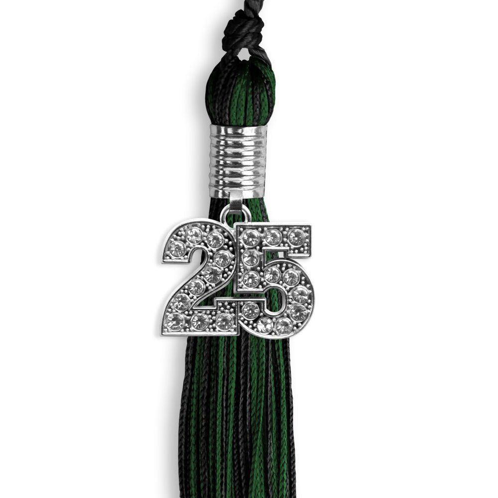 Black/Hunter Green Mixed Color Graduation Tassel with Silver Date Drop - Endea Graduation