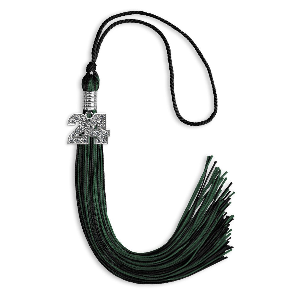 Black/Hunter Green Mixed Color Graduation Tassel with Silver Date Drop - Endea Graduation