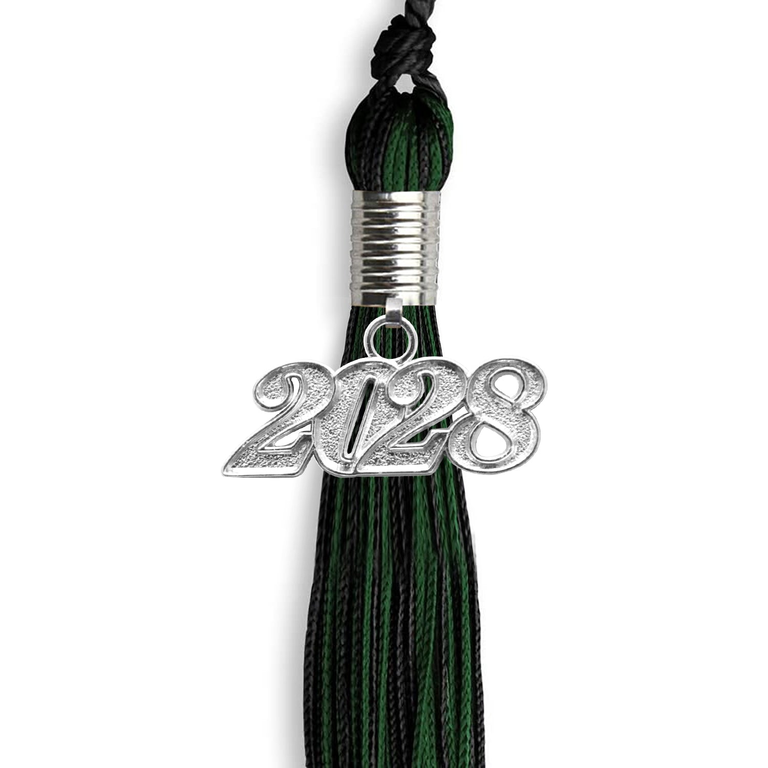 Black/Hunter Green Mixed Color Graduation Tassel with Silver Date Drop - Endea Graduation