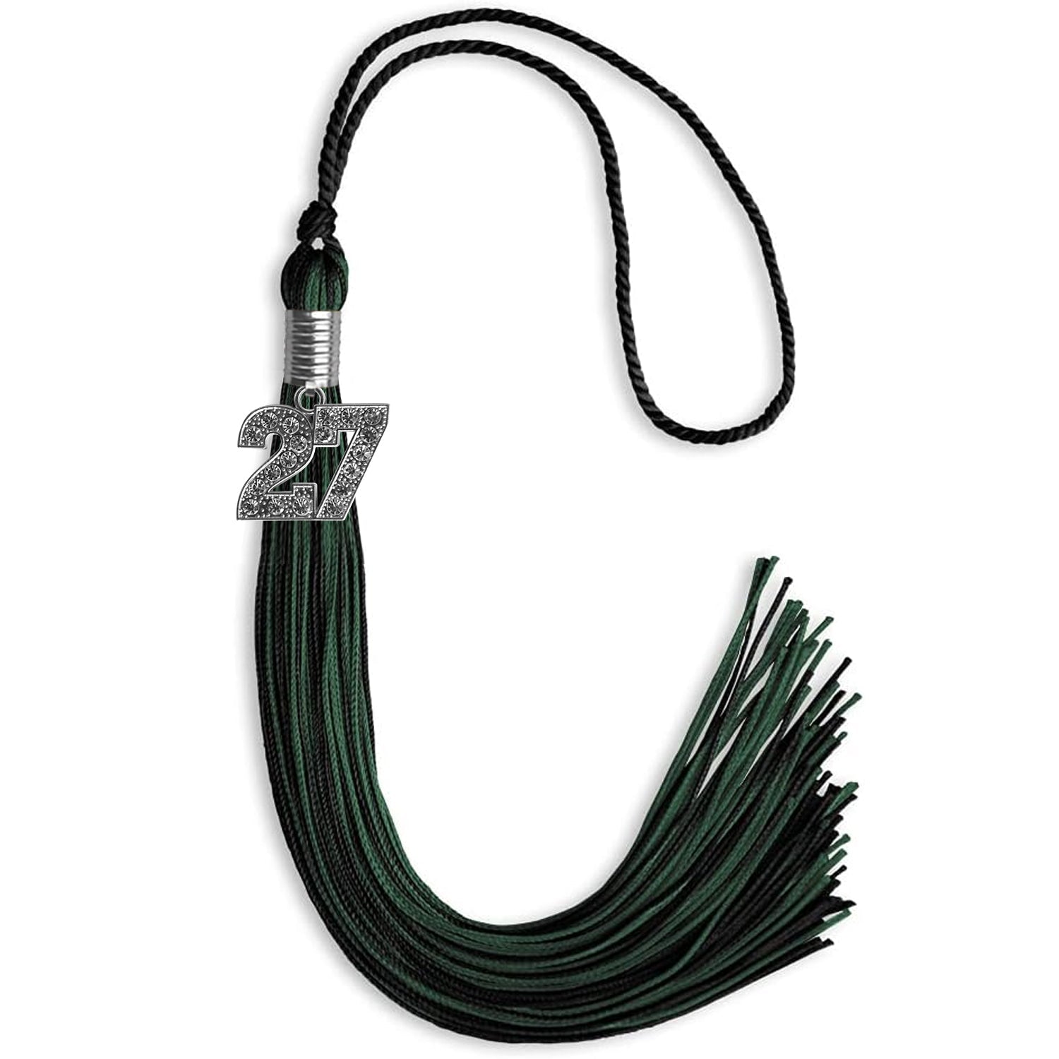 Black/Hunter Green Mixed Color Graduation Tassel with Silver Date Drop - Endea Graduation