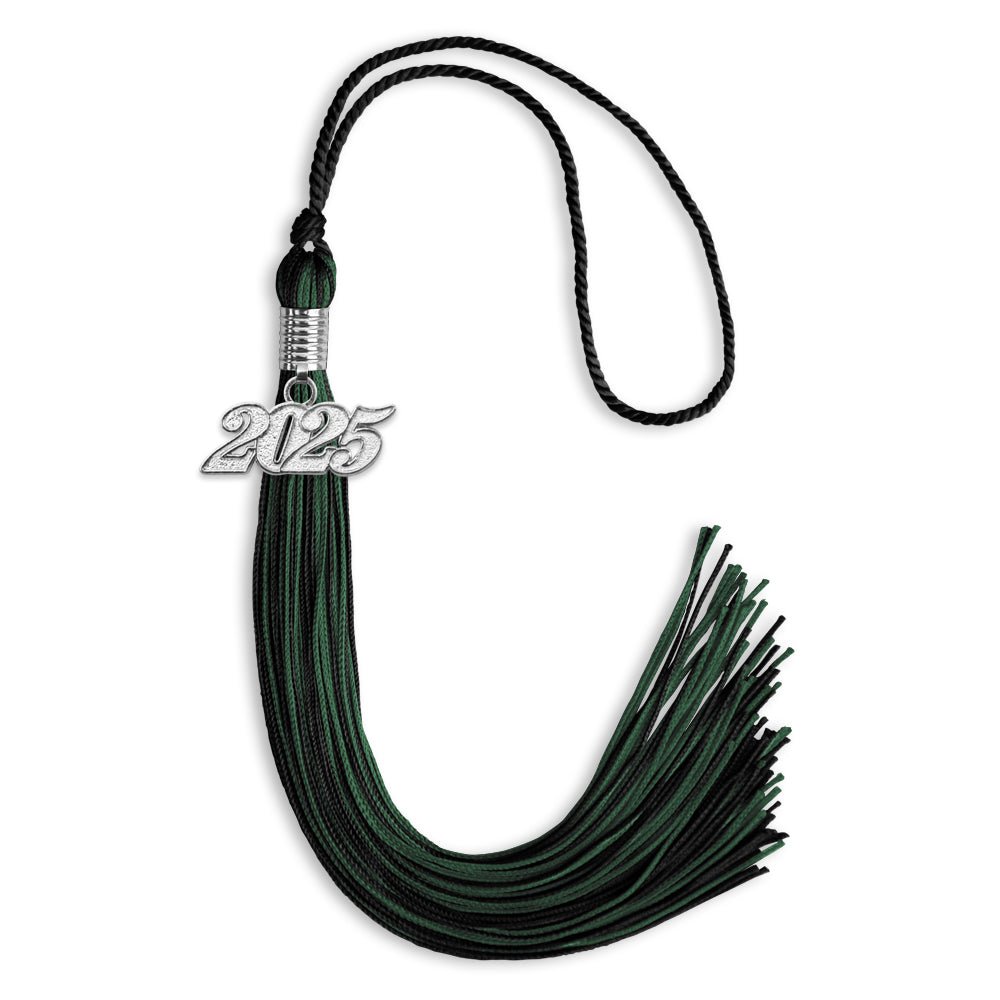 Black/Hunter Green Mixed Color Graduation Tassel with Silver Date Drop - Endea Graduation