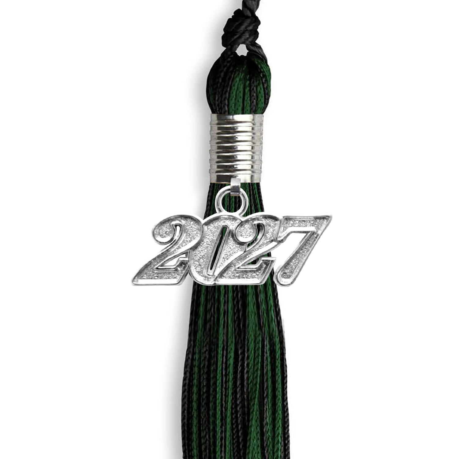 Black/Hunter Green Mixed Color Graduation Tassel with Silver Date Drop - Endea Graduation