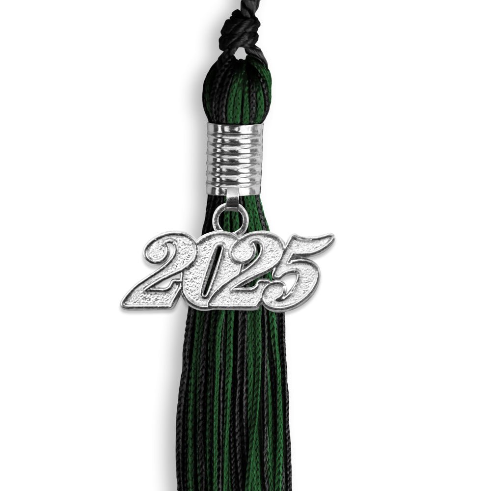 Black/Hunter Green Mixed Color Graduation Tassel with Silver Date Drop - Endea Graduation