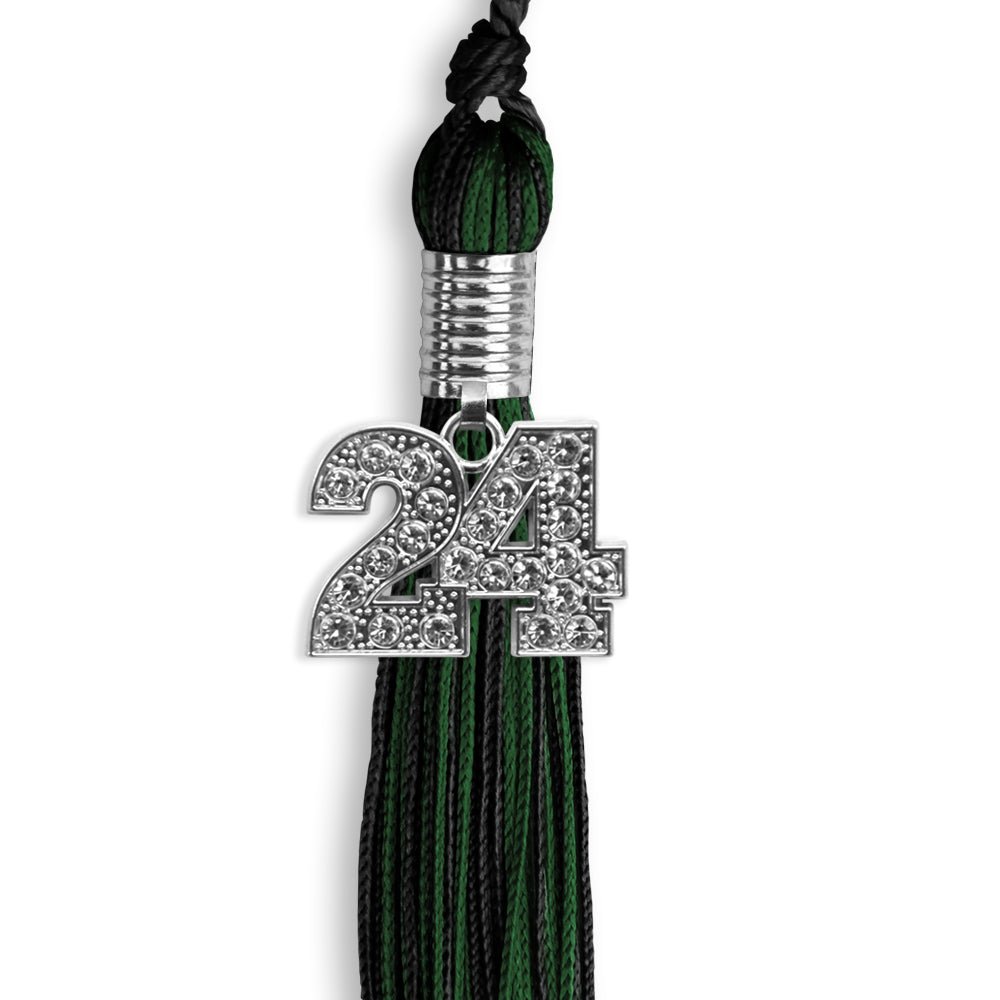 Black/Hunter Green Mixed Color Graduation Tassel with Silver Date Drop - Endea Graduation