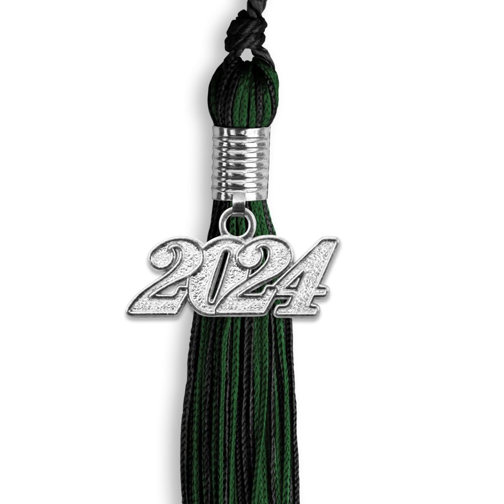 Black/Hunter Green Mixed Color Graduation Tassel with Silver Date Drop - Endea Graduation