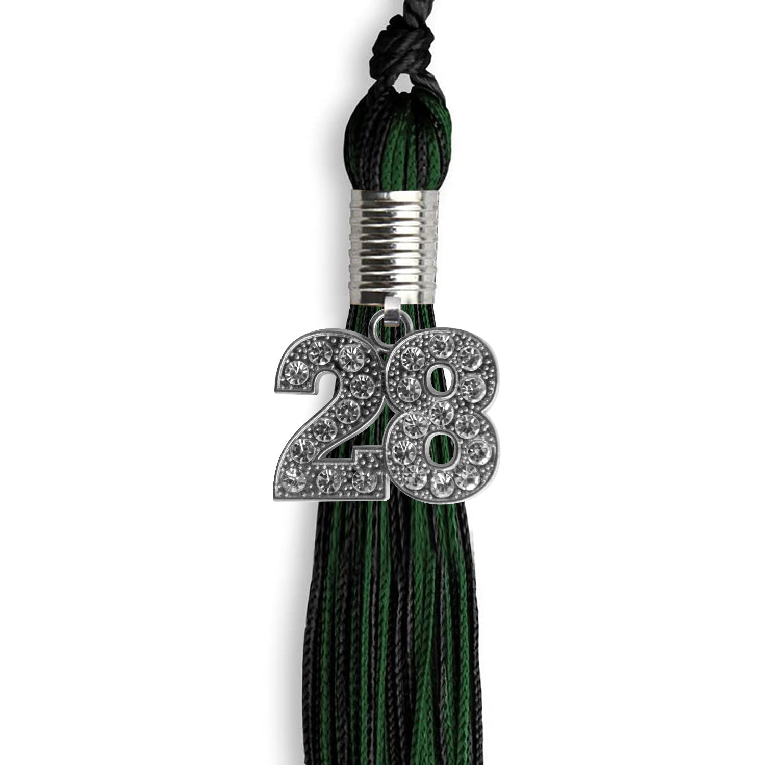 Black/Hunter Green Mixed Color Graduation Tassel with Silver Date Drop - Endea Graduation