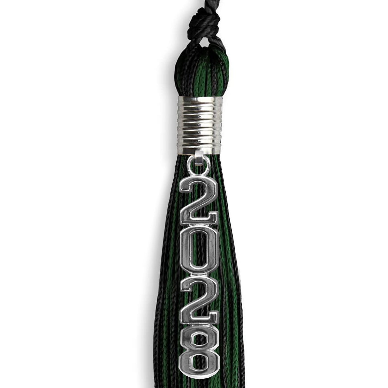 Black/Hunter Green Mixed Color Graduation Tassel with Stacked Silver Date Drop - Endea Graduation