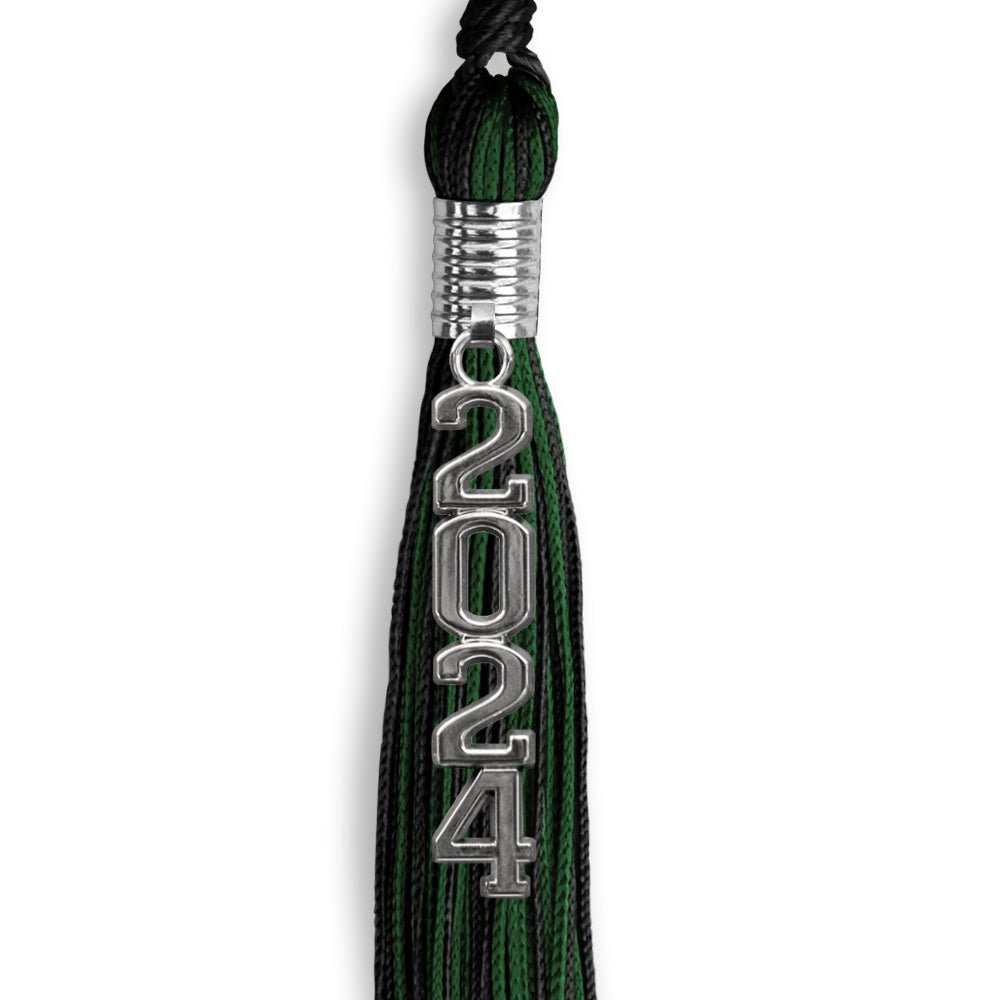 Black/Hunter Green Mixed Color Graduation Tassel with Stacked Silver Date Drop - Endea Graduation