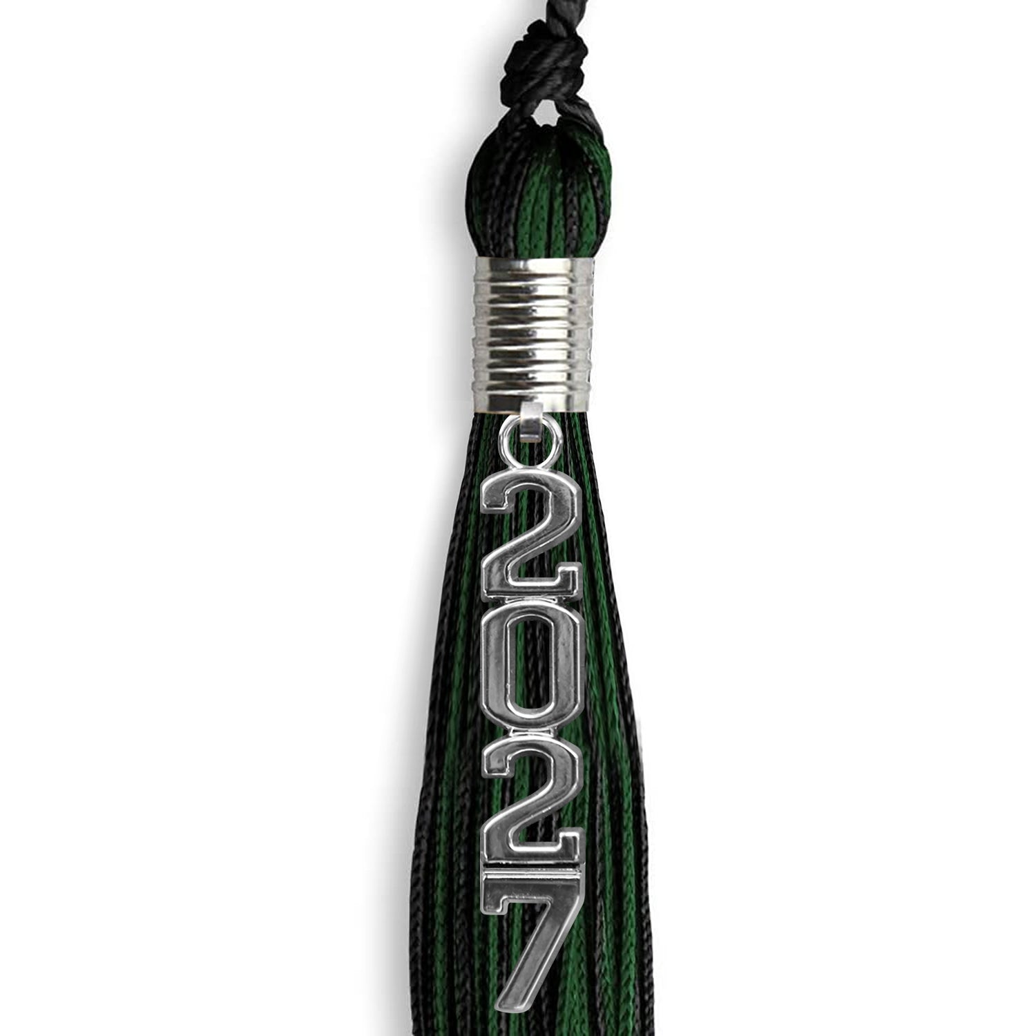 Black/Hunter Green Mixed Color Graduation Tassel with Stacked Silver Date Drop - Endea Graduation