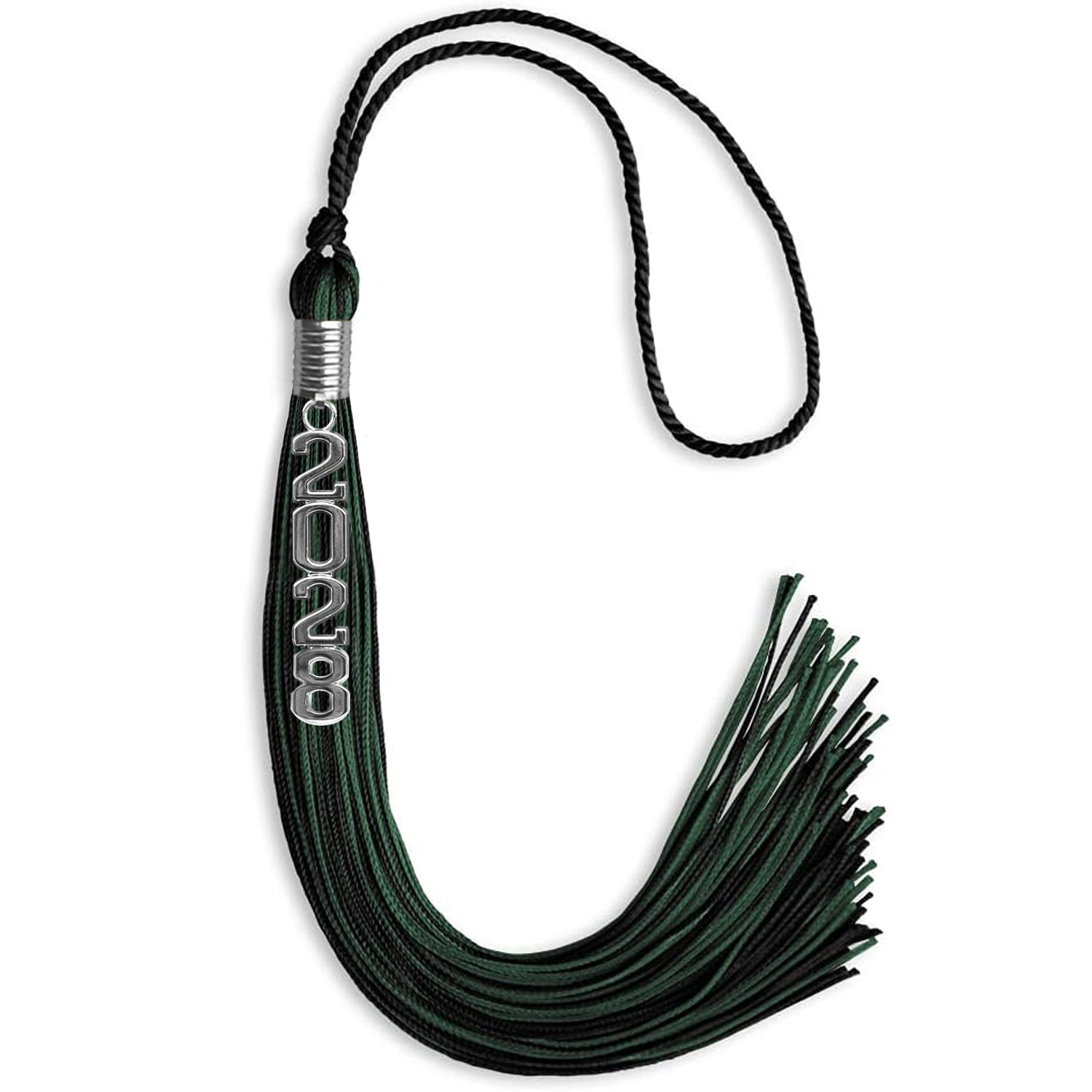 Black/Hunter Green Mixed Color Graduation Tassel with Stacked Silver Date Drop - Endea Graduation