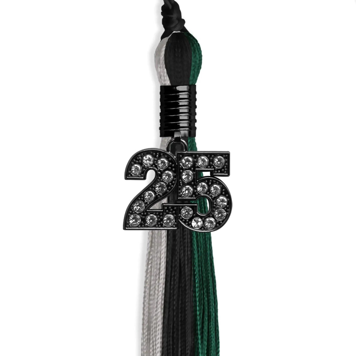 Black/Hunter Green/Silver Graduation Tassel with Black Bling Charm - Endea Graduation
