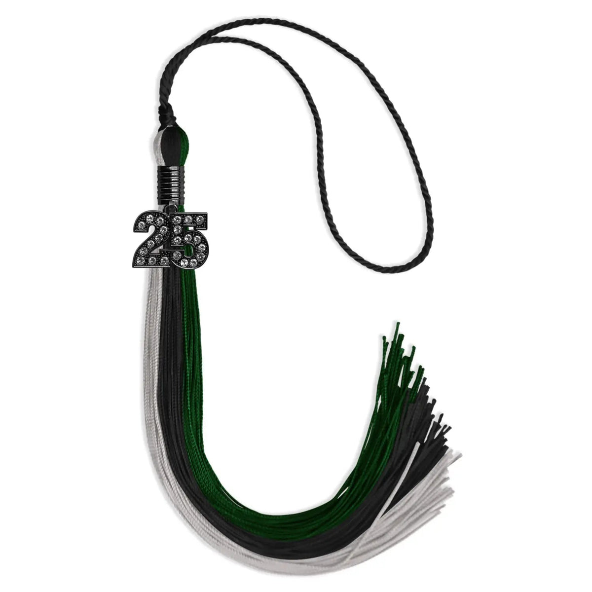 Black/Hunter Green/Silver Graduation Tassel with Black Bling Charm - Endea Graduation