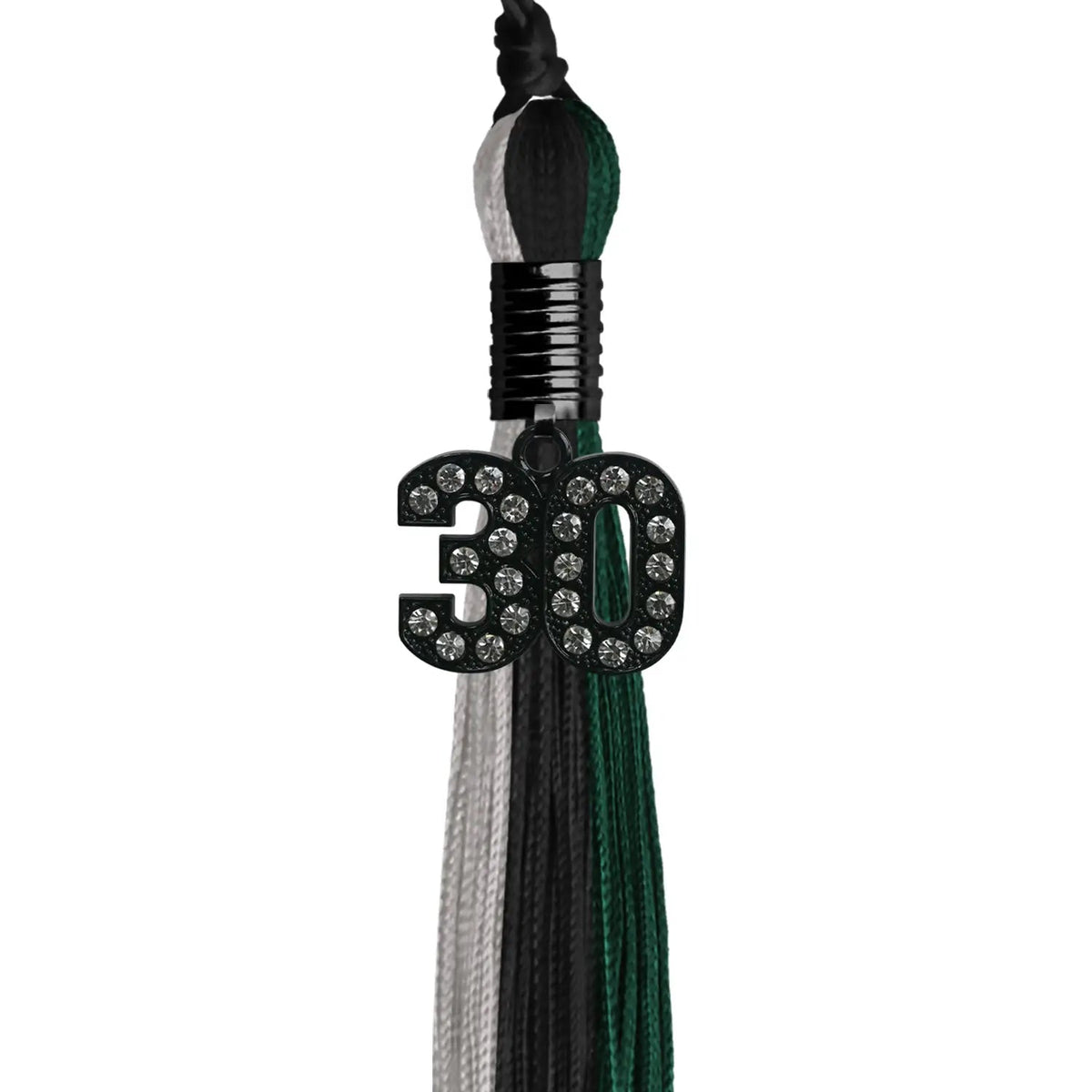 Black/Hunter Green/Silver Graduation Tassel with Black Bling Charm - Endea Graduation