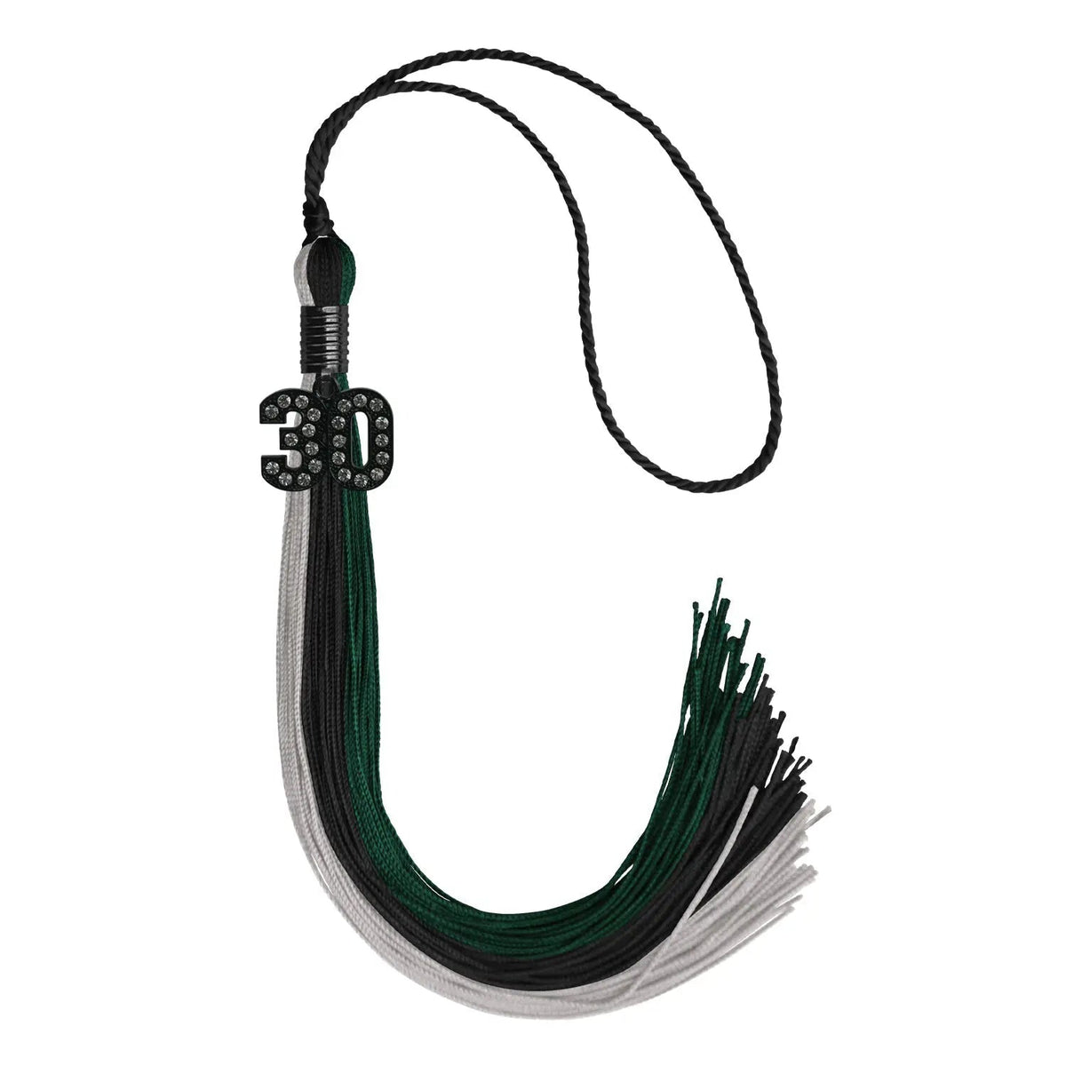 Black/Hunter Green/Silver Graduation Tassel with Black Bling Charm - Endea Graduation