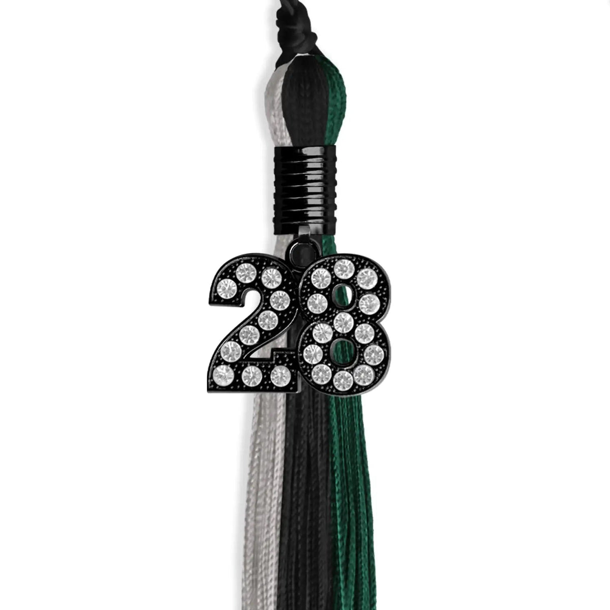 Black/Hunter Green/Silver Graduation Tassel with Black Bling Charm - Endea Graduation