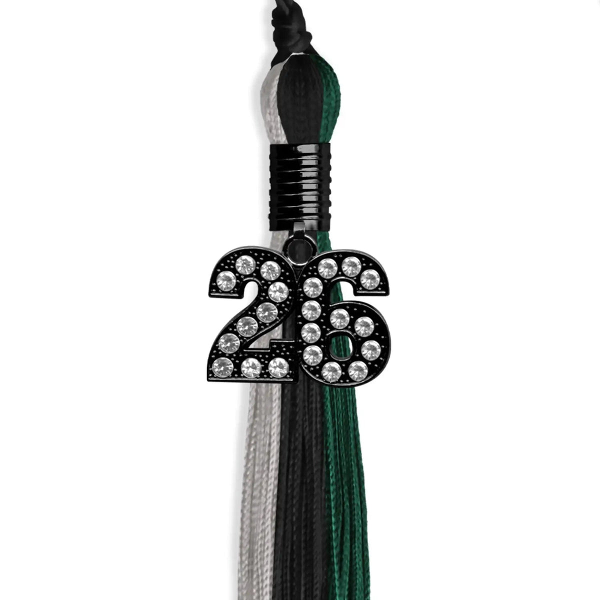 Black/Hunter Green/Silver Graduation Tassel with Black Bling Charm - Endea Graduation