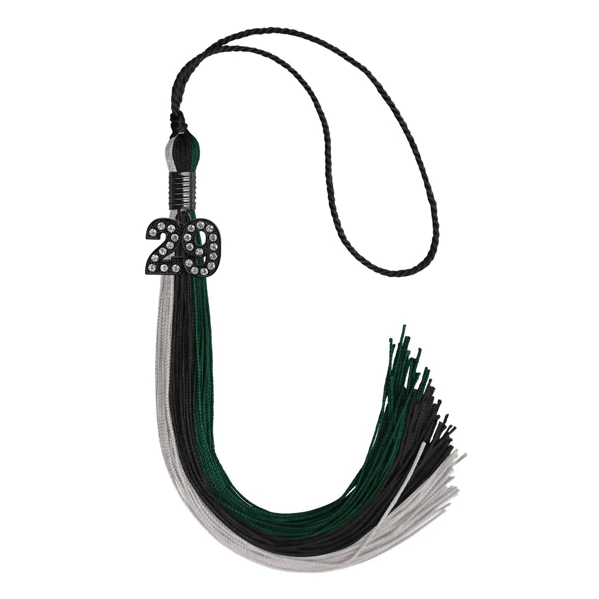 Black/Hunter Green/Silver Graduation Tassel with Black Bling Charm - Endea Graduation