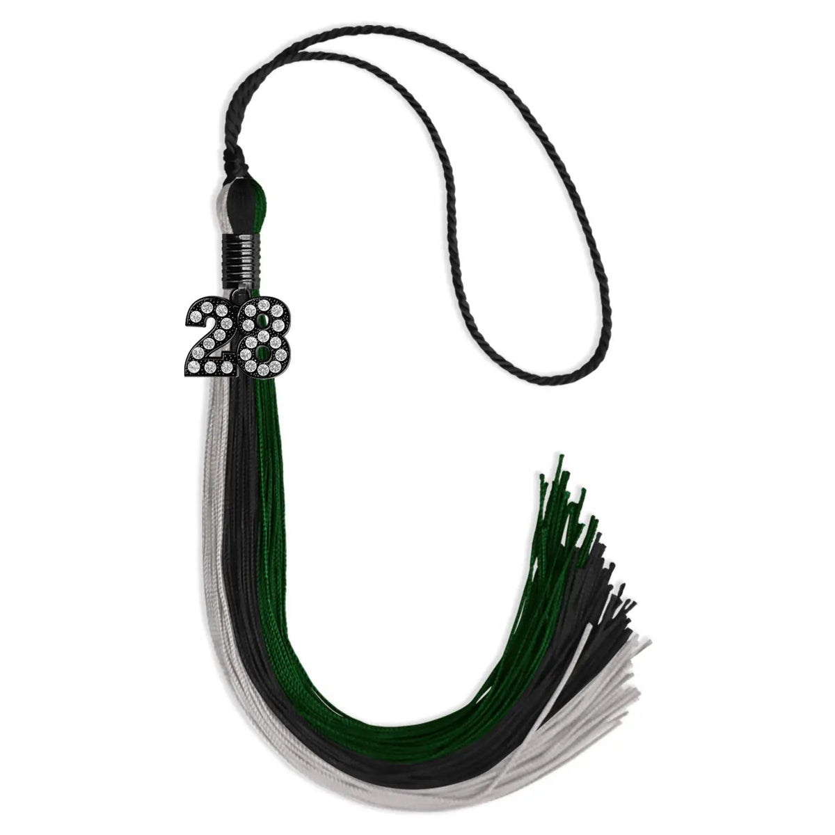 Black/Hunter Green/Silver Graduation Tassel with Black Bling Charm - Endea Graduation
