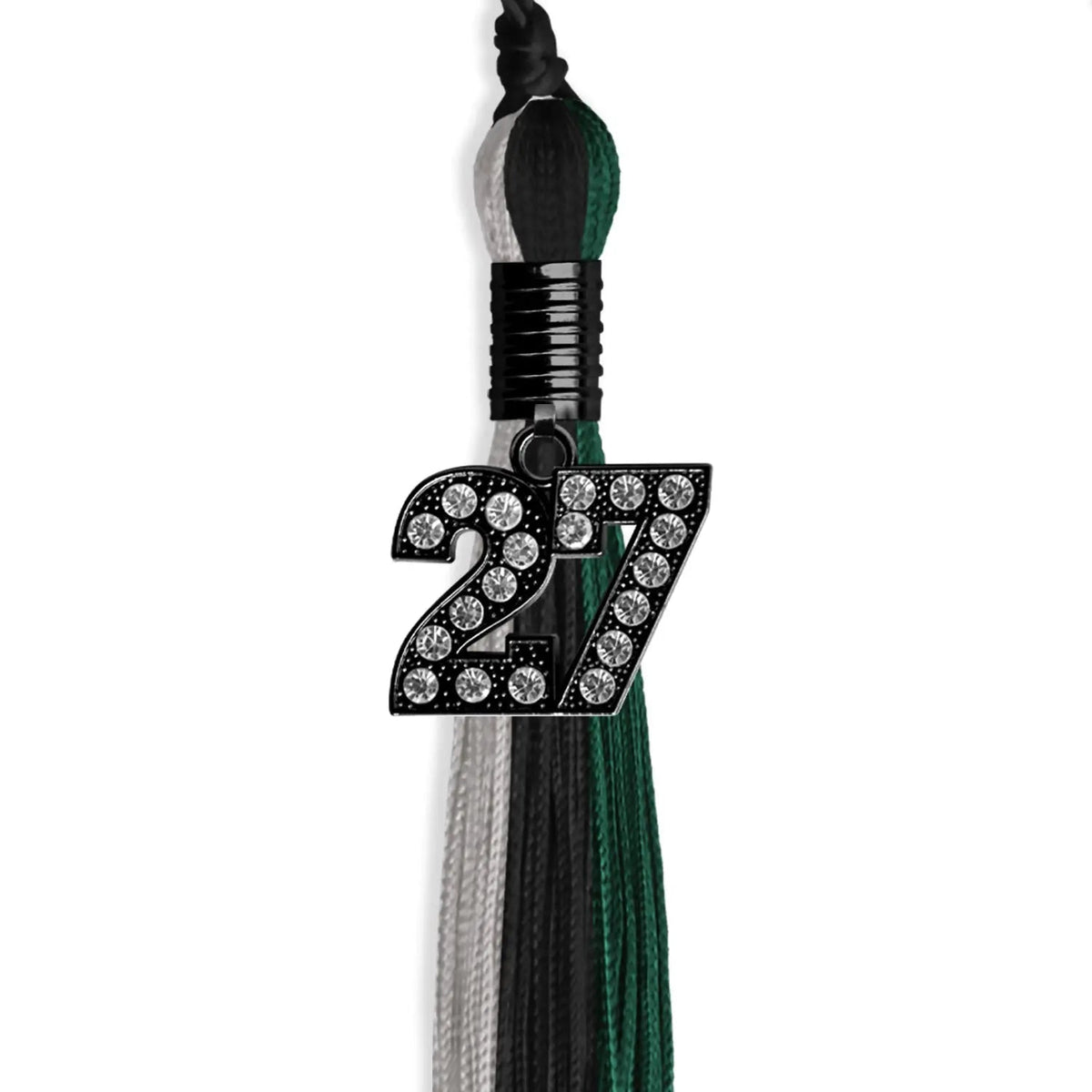 Black/Hunter Green/Silver Graduation Tassel with Black Bling Charm - Endea Graduation