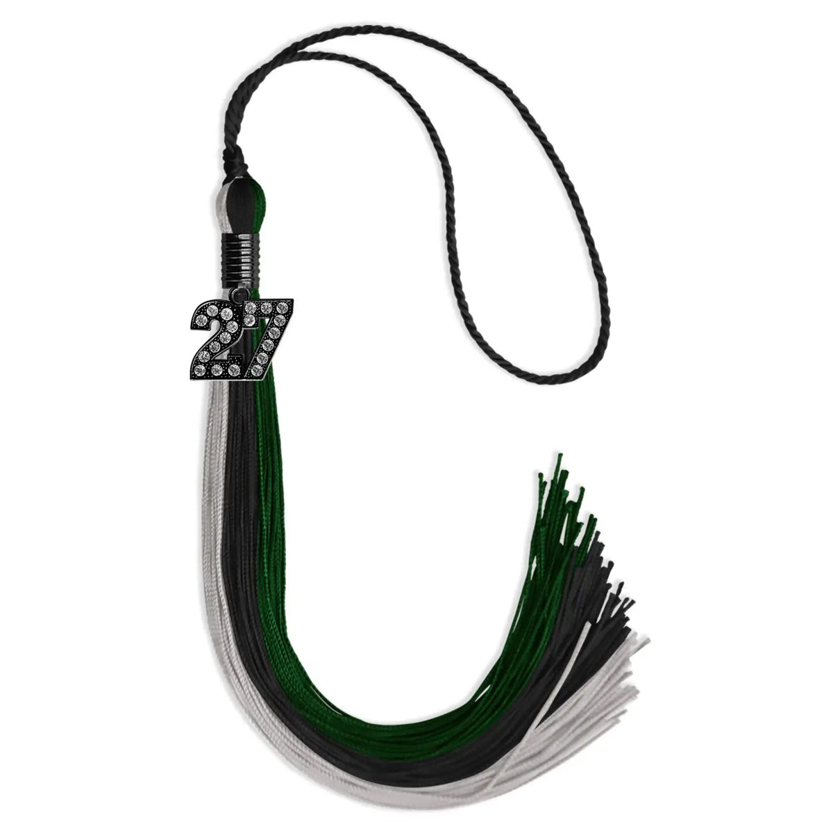 Black/Hunter Green/Silver Graduation Tassel with Black Bling Charm - Endea Graduation