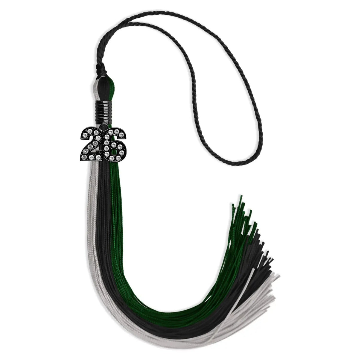 Black/Hunter Green/Silver Graduation Tassel with Black Bling Charm - Endea Graduation