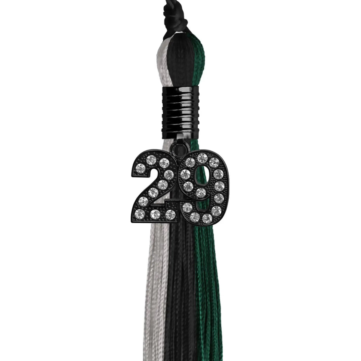 Black/Hunter Green/Silver Graduation Tassel with Black Bling Charm - Endea Graduation