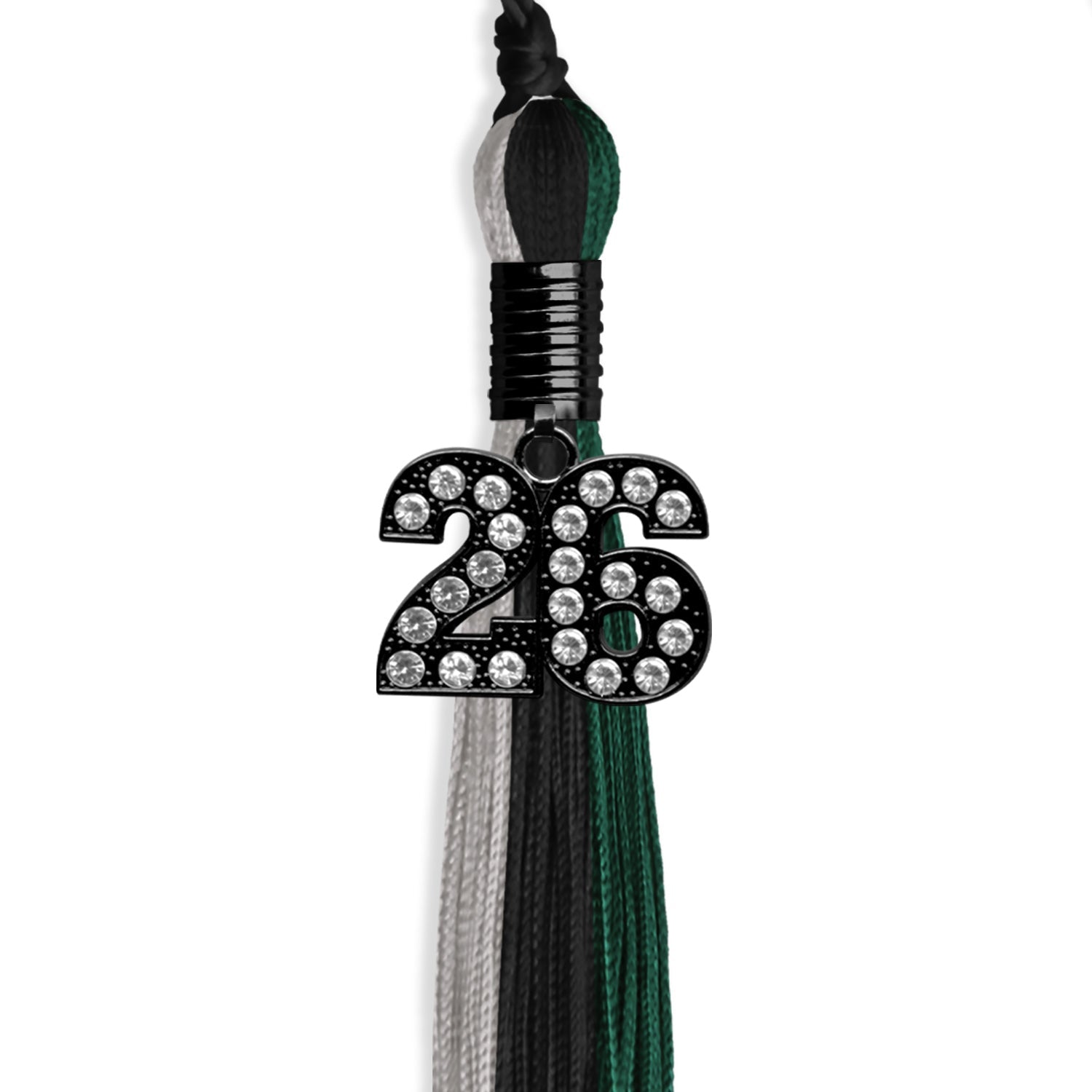 Black/Hunter Green/Silver Graduation Tassel with Black Date Drop - Endea Graduation