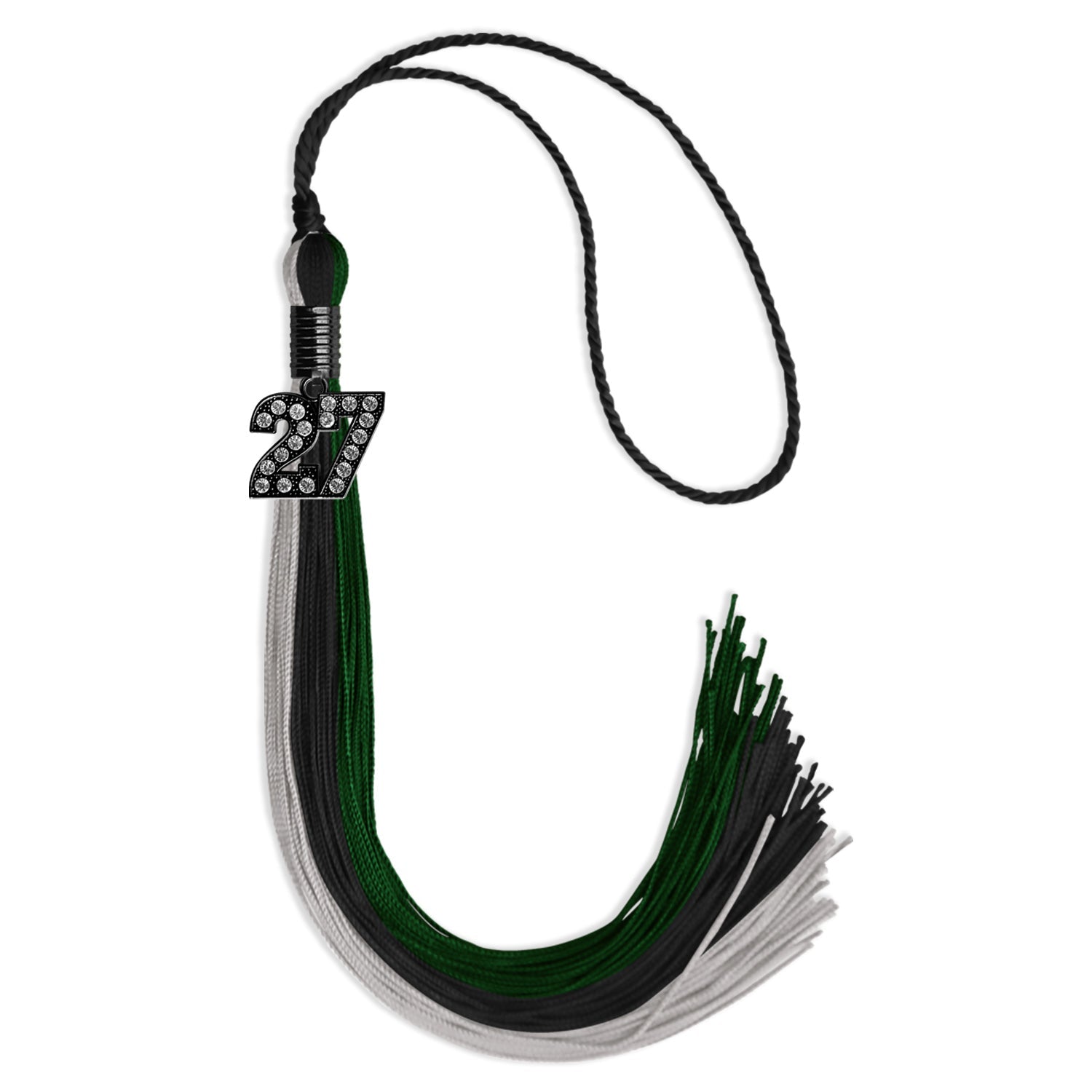 Black/Hunter Green/Silver Graduation Tassel with Black Date Drop - Endea Graduation