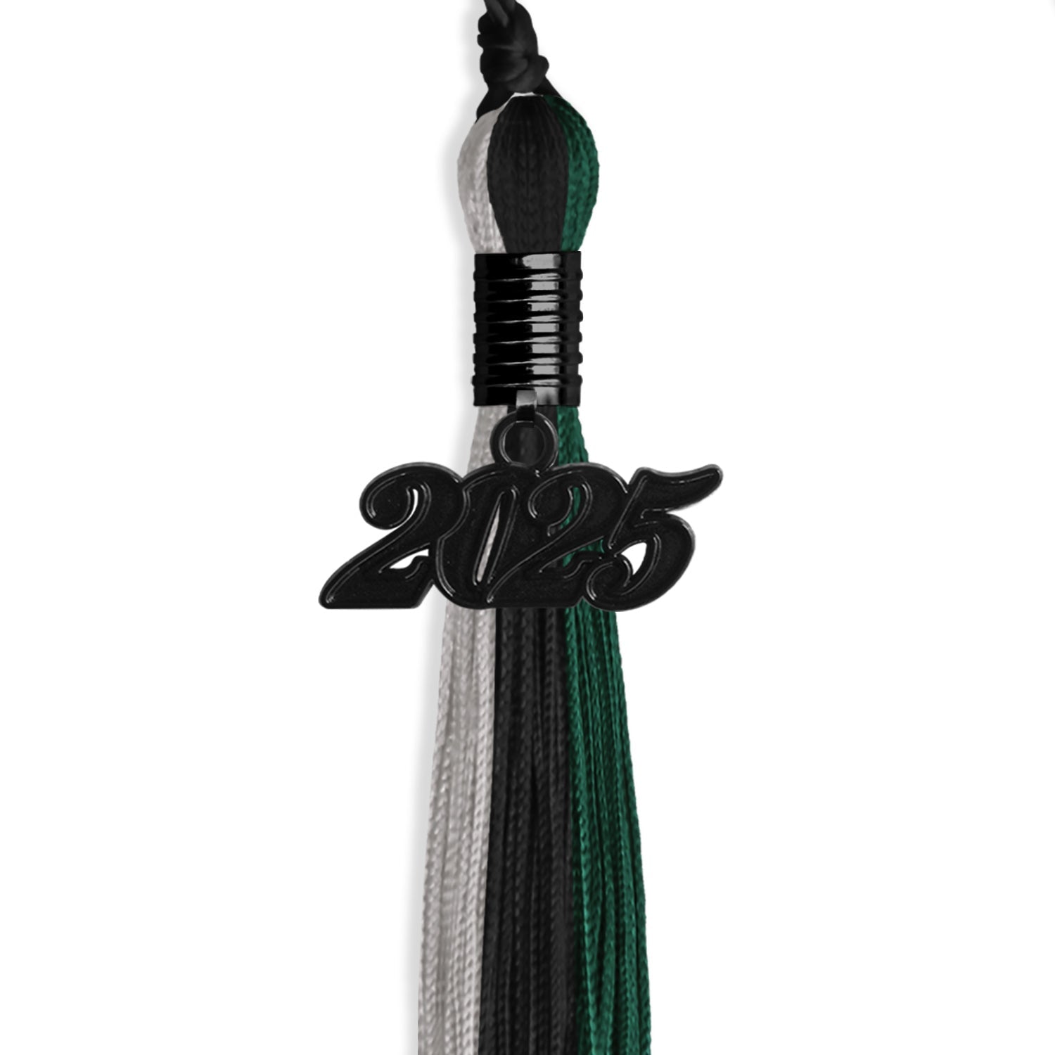 Black/Hunter Green/Silver Graduation Tassel with Black Date Drop - Endea Graduation