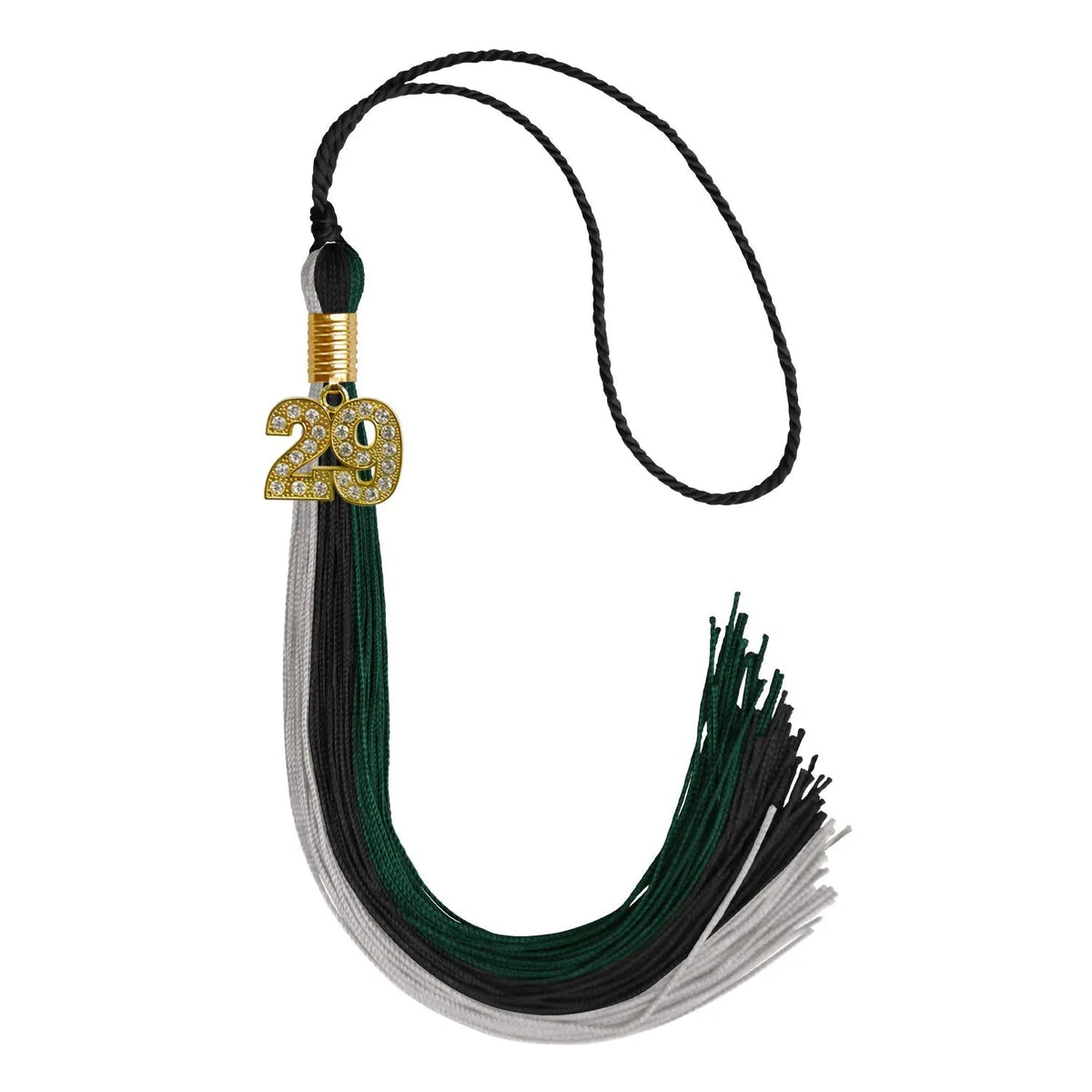 Black/Hunter Green/Silver Graduation Tassel with Gold Bling Charm - Endea Graduation