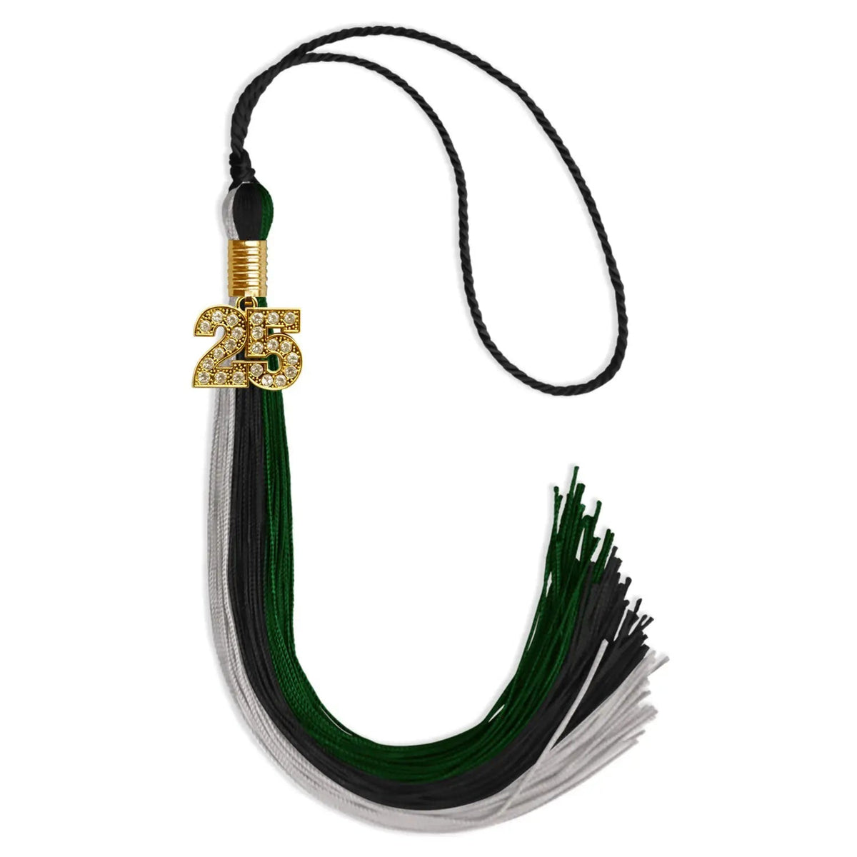 Black/Hunter Green/Silver Graduation Tassel with Gold Bling Charm - Endea Graduation