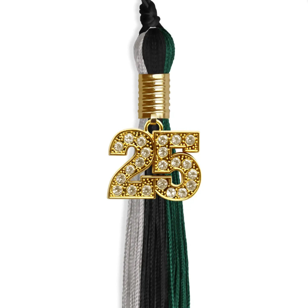 Black/Hunter Green/Silver Graduation Tassel with Gold Bling Charm - Endea Graduation