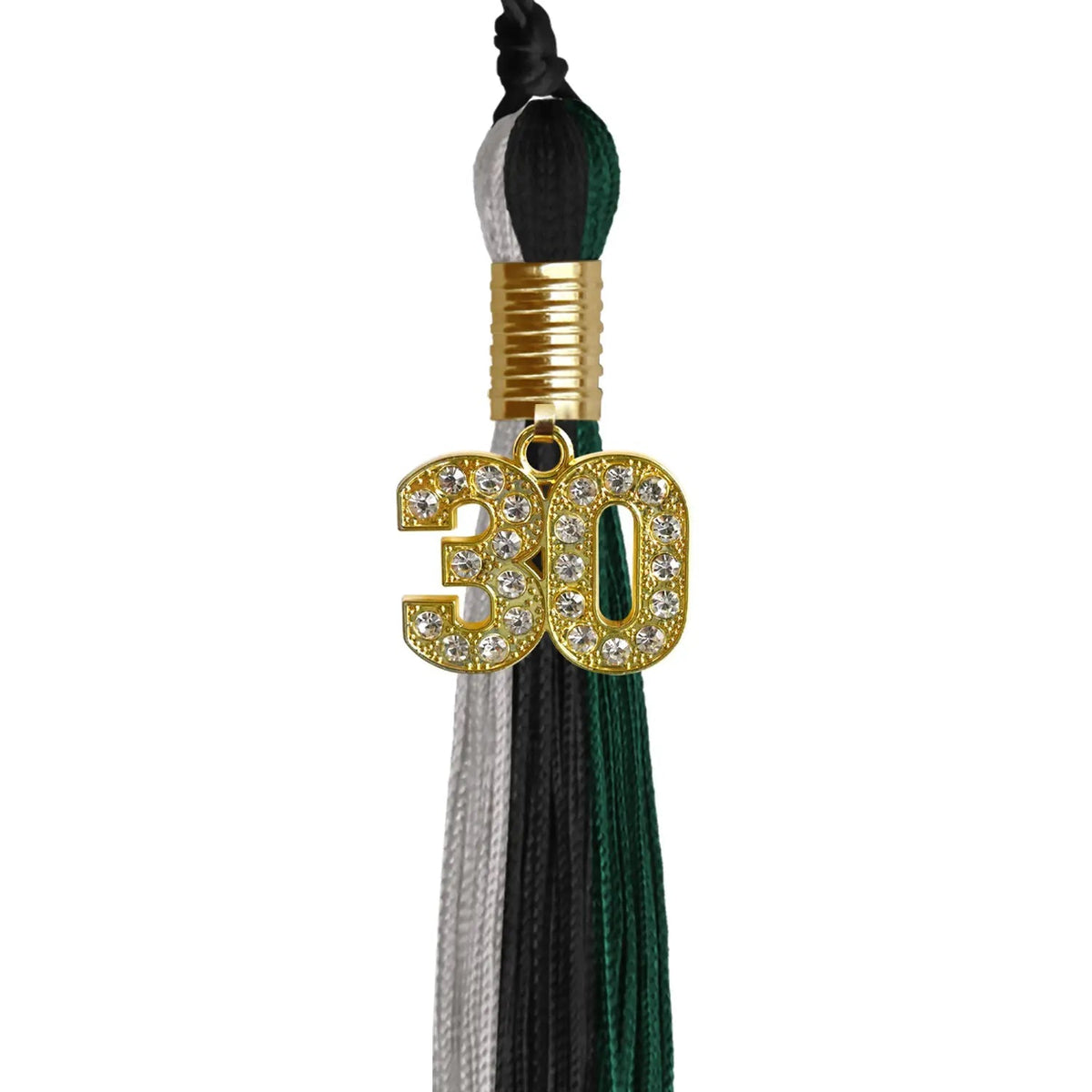 Black/Hunter Green/Silver Graduation Tassel with Gold Bling Charm - Endea Graduation