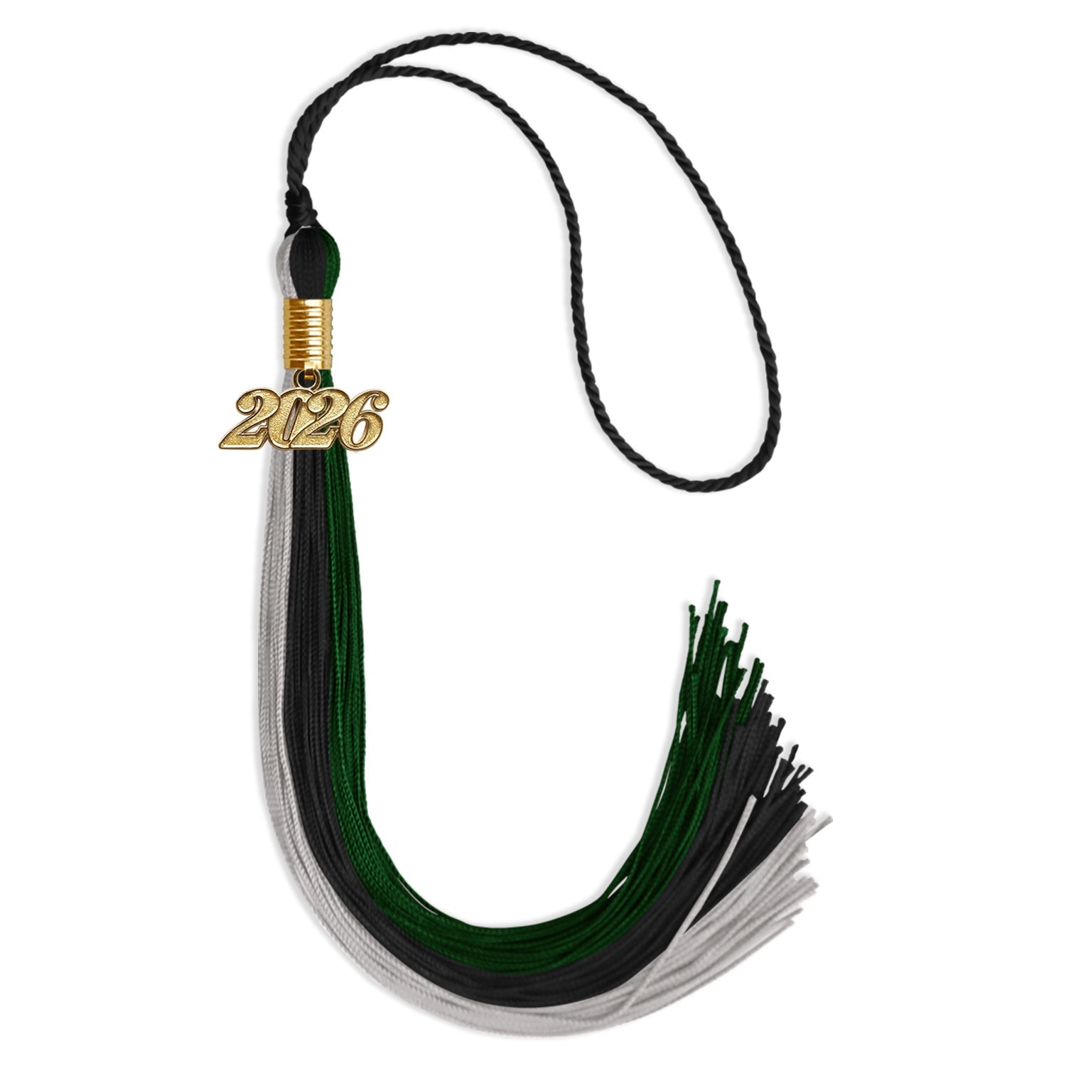 Black/Hunter Green/Silver Graduation Tassel with Gold Date Drop - Endea Graduation