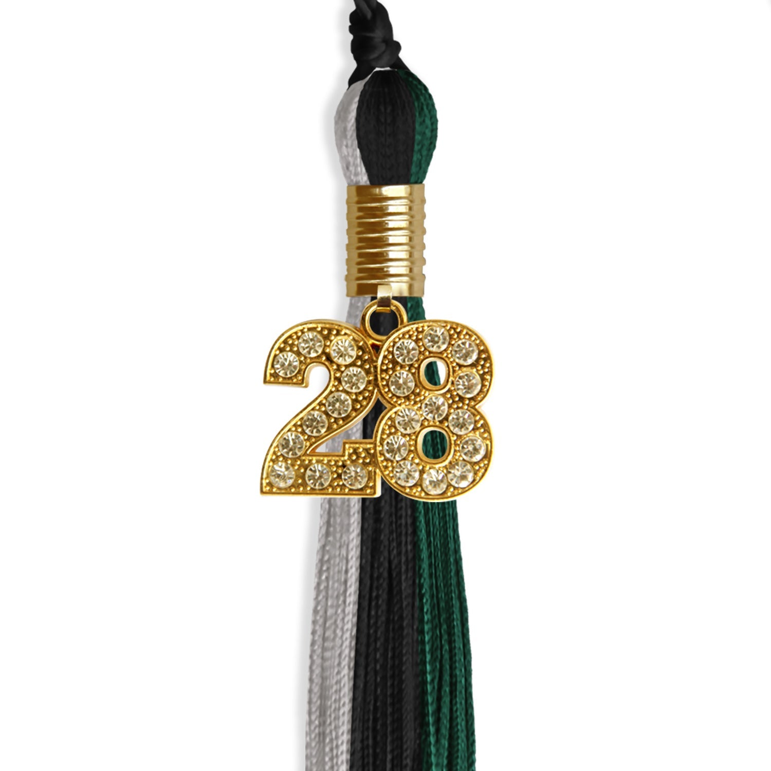 Black/Hunter Green/Silver Graduation Tassel with Gold Date Drop - Endea Graduation