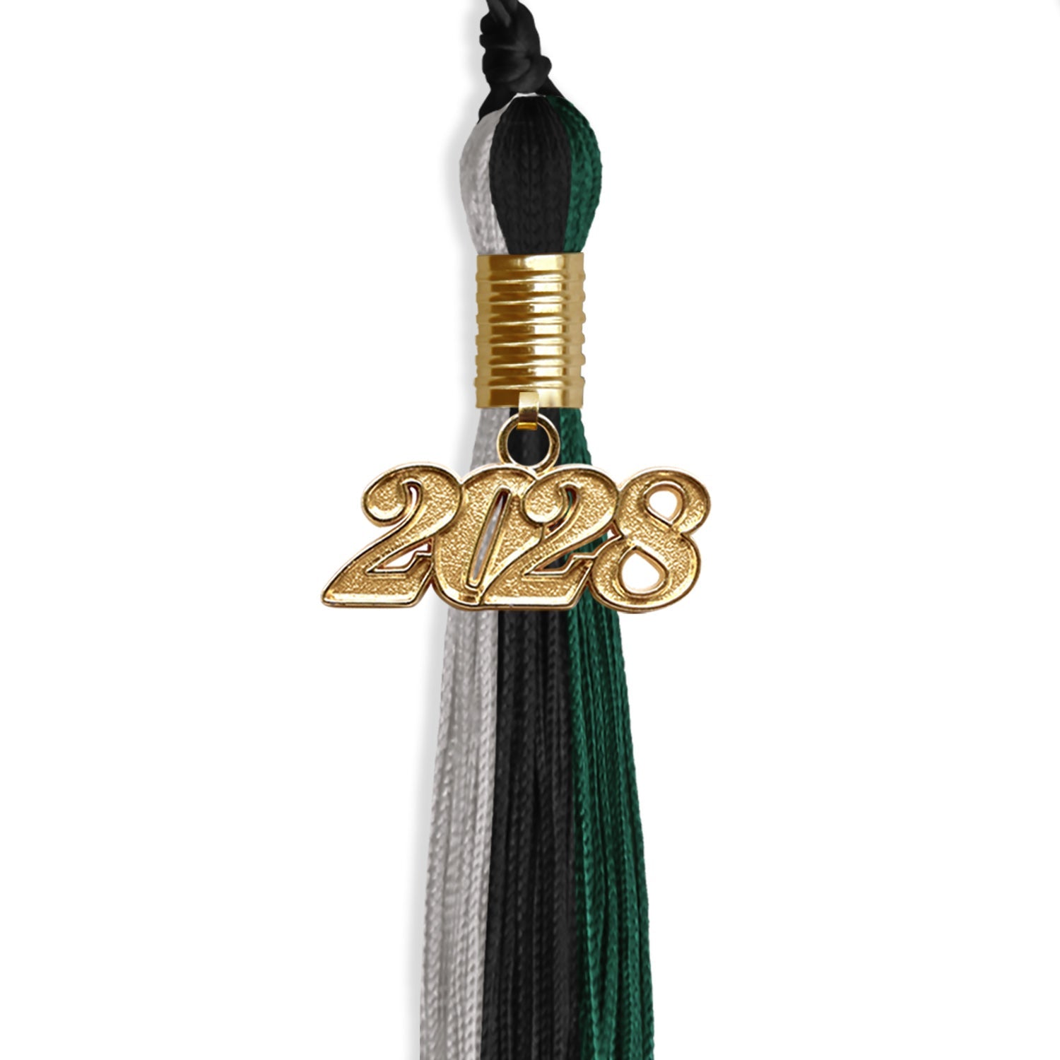 Black/Hunter Green/Silver Graduation Tassel with Gold Date Drop - Endea Graduation